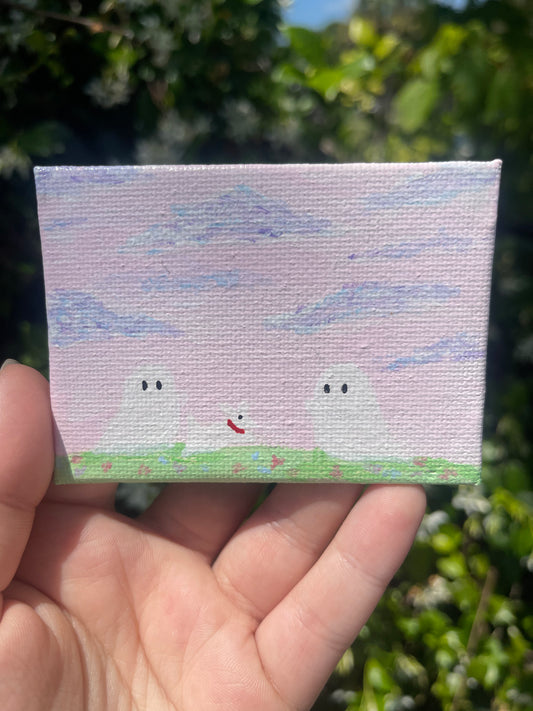 Mini ghosts with dog painting