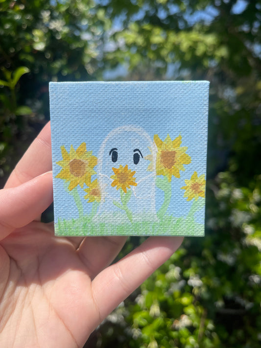 Mini ghost with sunflowers painting
